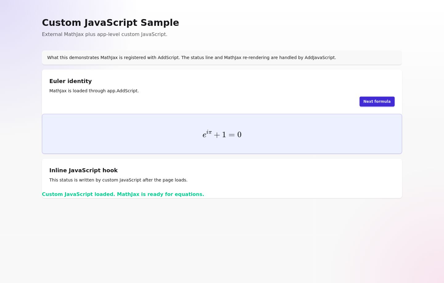 Custom JavaScript sample screenshot