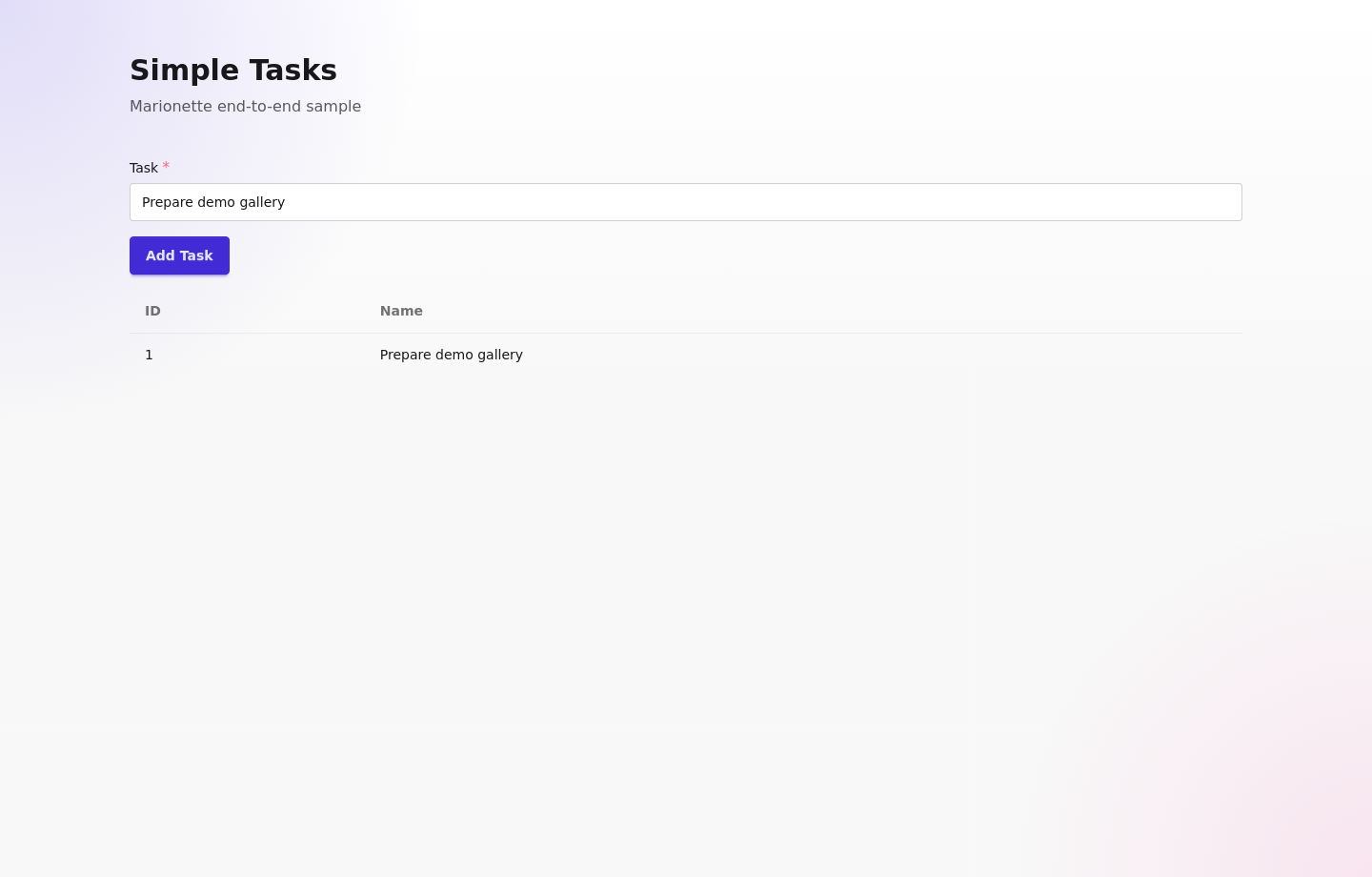 Minimal sample screenshot